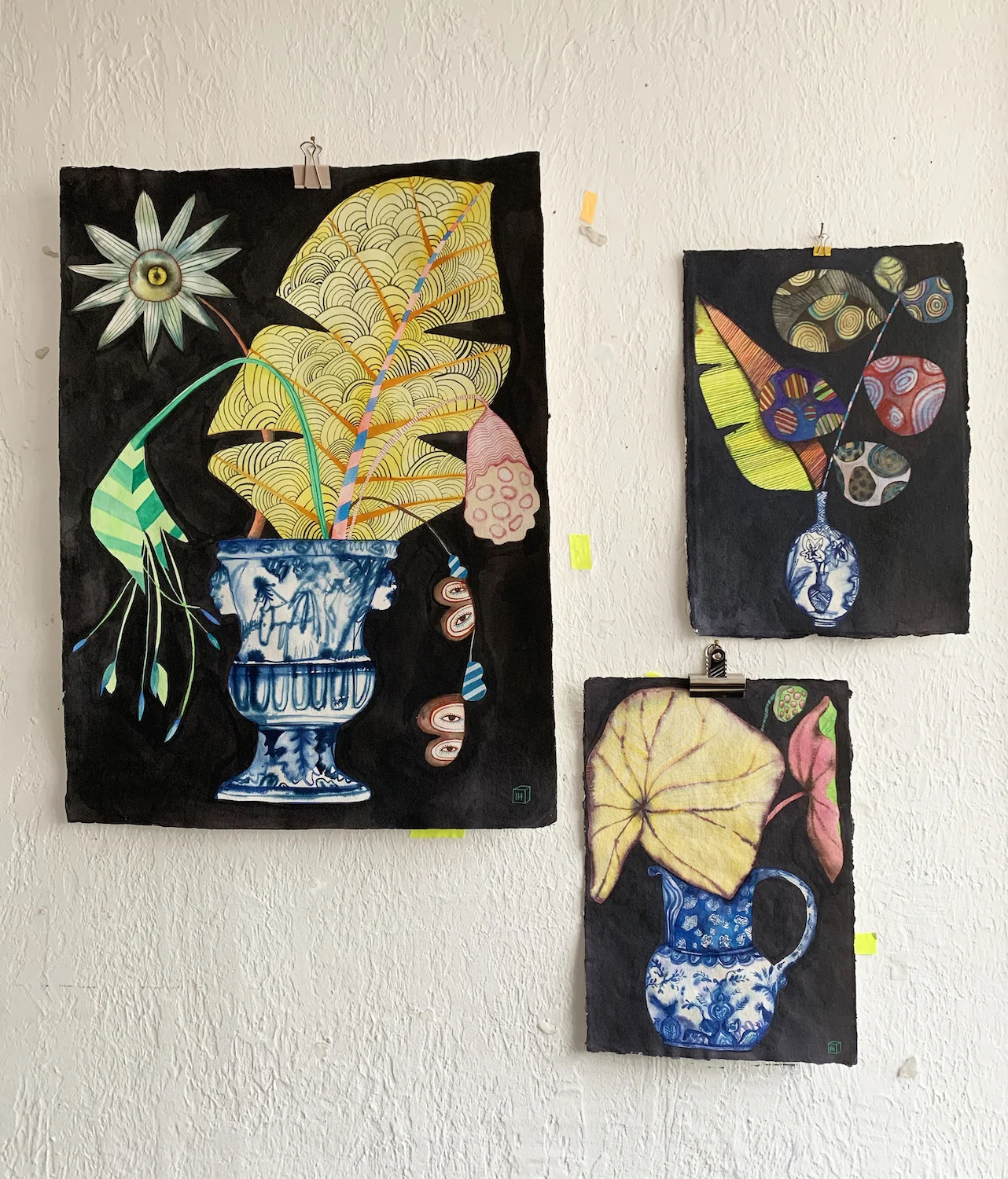 Botanicals 3 drawings on wall2.jpg