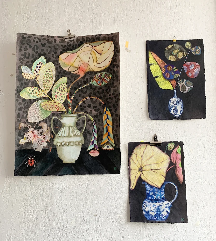 Botanicals 3 drawings on wall.jpg