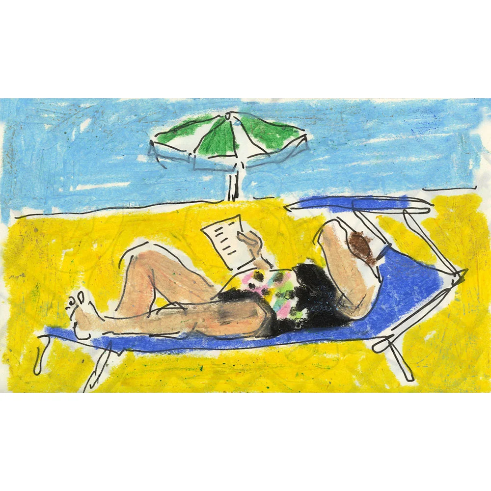 Green-and-White-Unbrella,--Isabella-Cotier,-Oil-Pastel-and-Indian-Ink,-9-x-14-cm,-£275,-Partnership-Editions.jpg