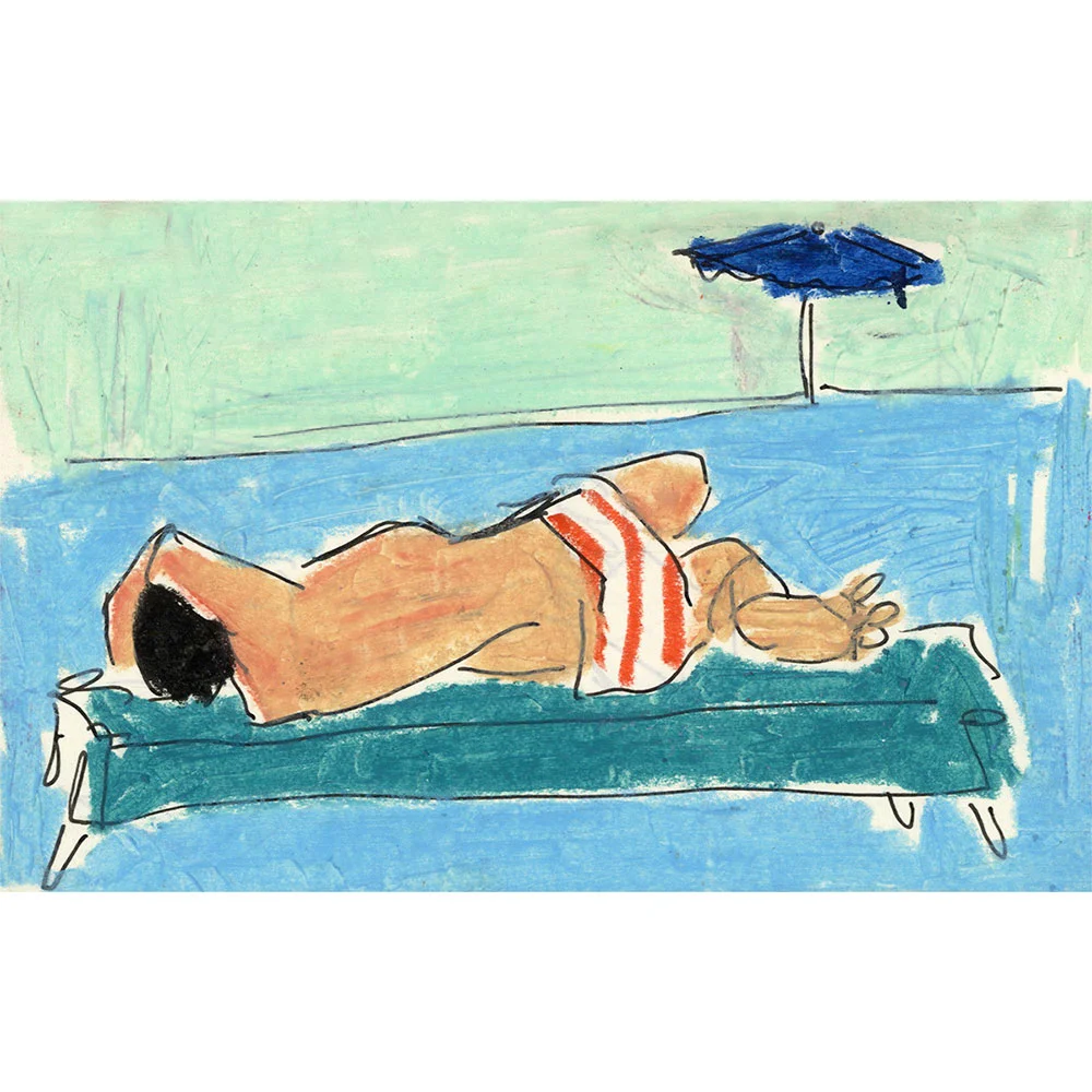 Blue-Sunbather,-Isabella-Cotier,-Oil-Pastel-and-Indian-Ink,-9-x-14-cm,-£275,-Partnership-Editions.jpg