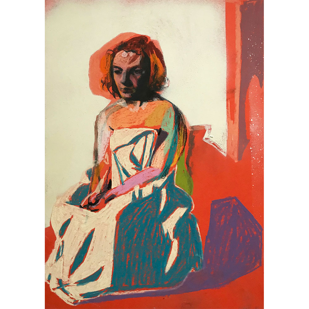 Nude-on-orange-with-white-wall,-Hester-Finch,-pastel,-ink-and-spray-can-on-paper,-FRAMED,-29.6-x-20.9cm,-2018,-£420,-Partnership-Editions.jpg
