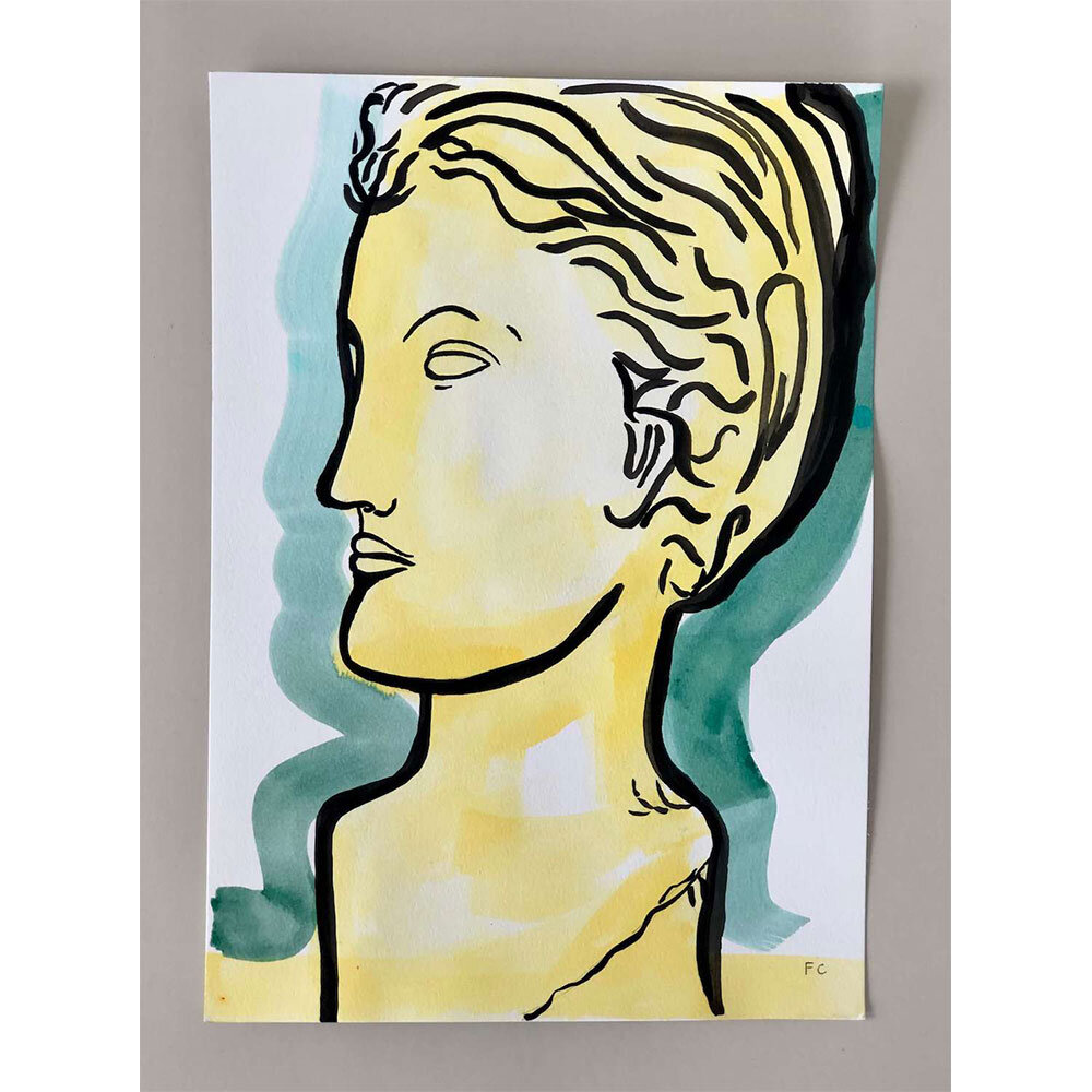 Classical-Bust,-Indian-Ink-and-Coloured-Ink-on-Paper,-Frances-Costelloe,-A3,-£300,-Partnership-Editions2.jpg
