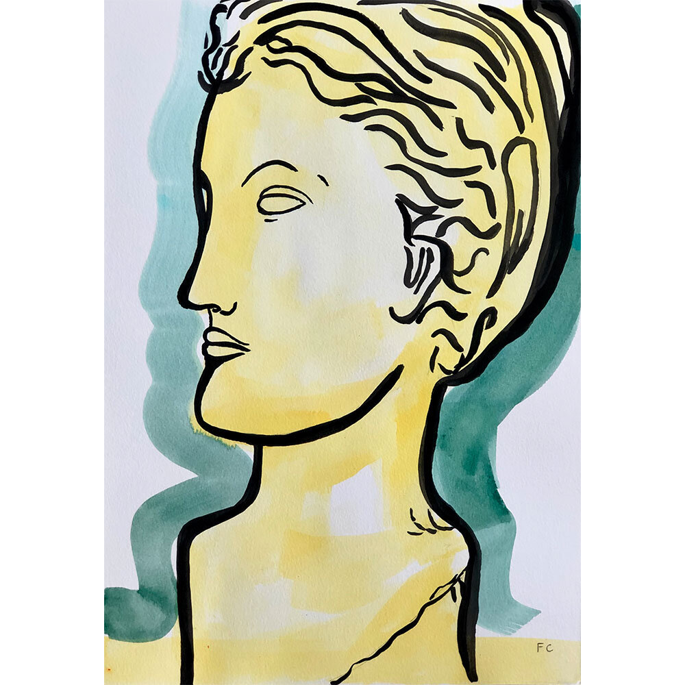 Classical-Bust,-Indian-Ink-and-Coloured-Ink-on-Paper,-Frances-Costelloe,-A3,-£300,-Partnership-Editions.jpg