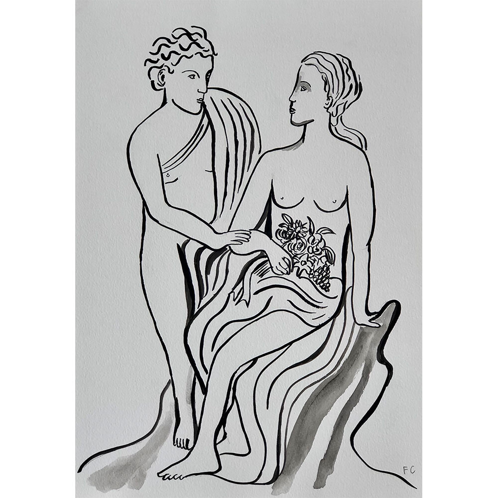 Classical-Statues-with-Flowers-at-the-V&A,-Indian-Ink-on-Paper,-Frances-Costelloe,-A3,-£300,-Partnership-Editions.jpg