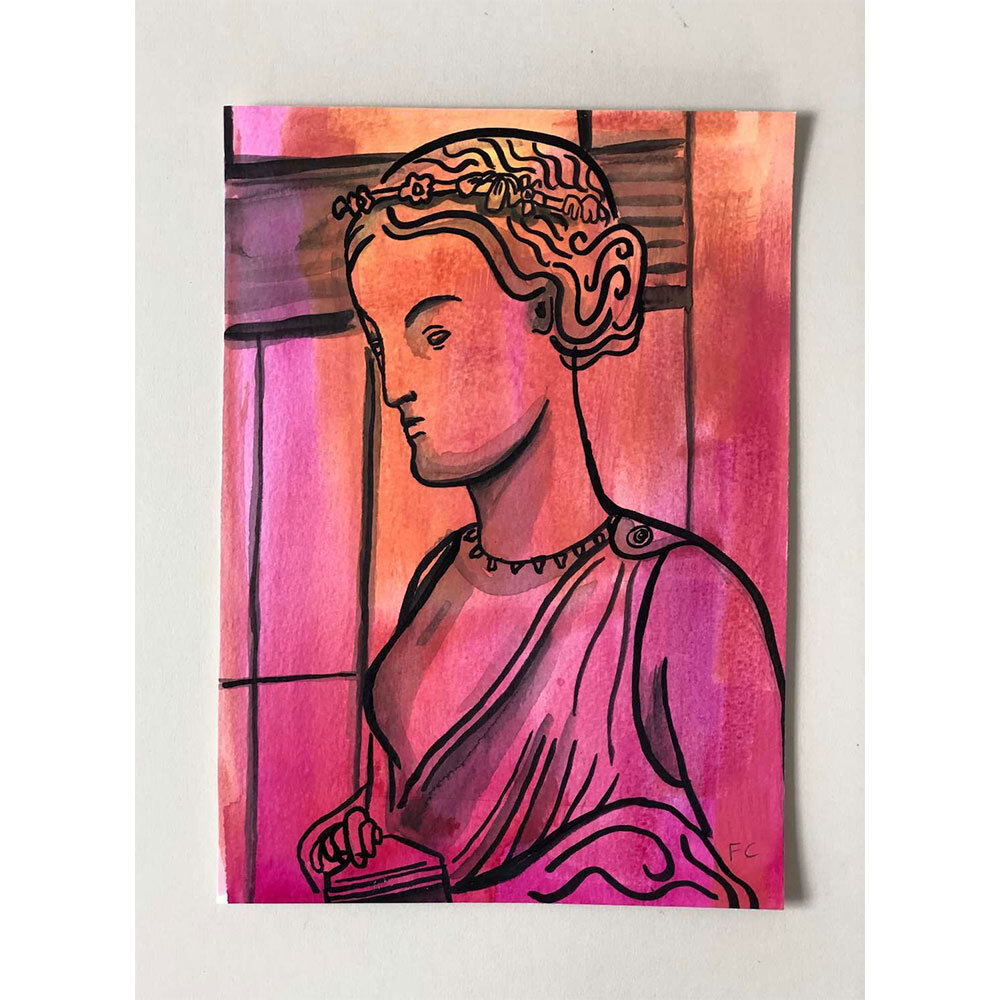 V&A-Gallery-Statue,-Indian-Ink-and-Coloured-Ink-on-Paper,-Frances-Costelloe,-A5,-£120,-Partnership-Editions2.jpg
