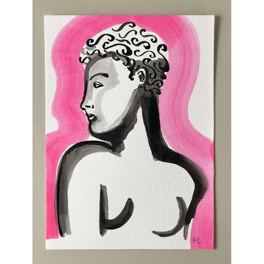 Turned-Face-Statue,-Indian-Ink-and-Coloured-Ink-on-Paper,-Frances-Costelloe,-A5,-£120,-Partnership-Editions2.jpg