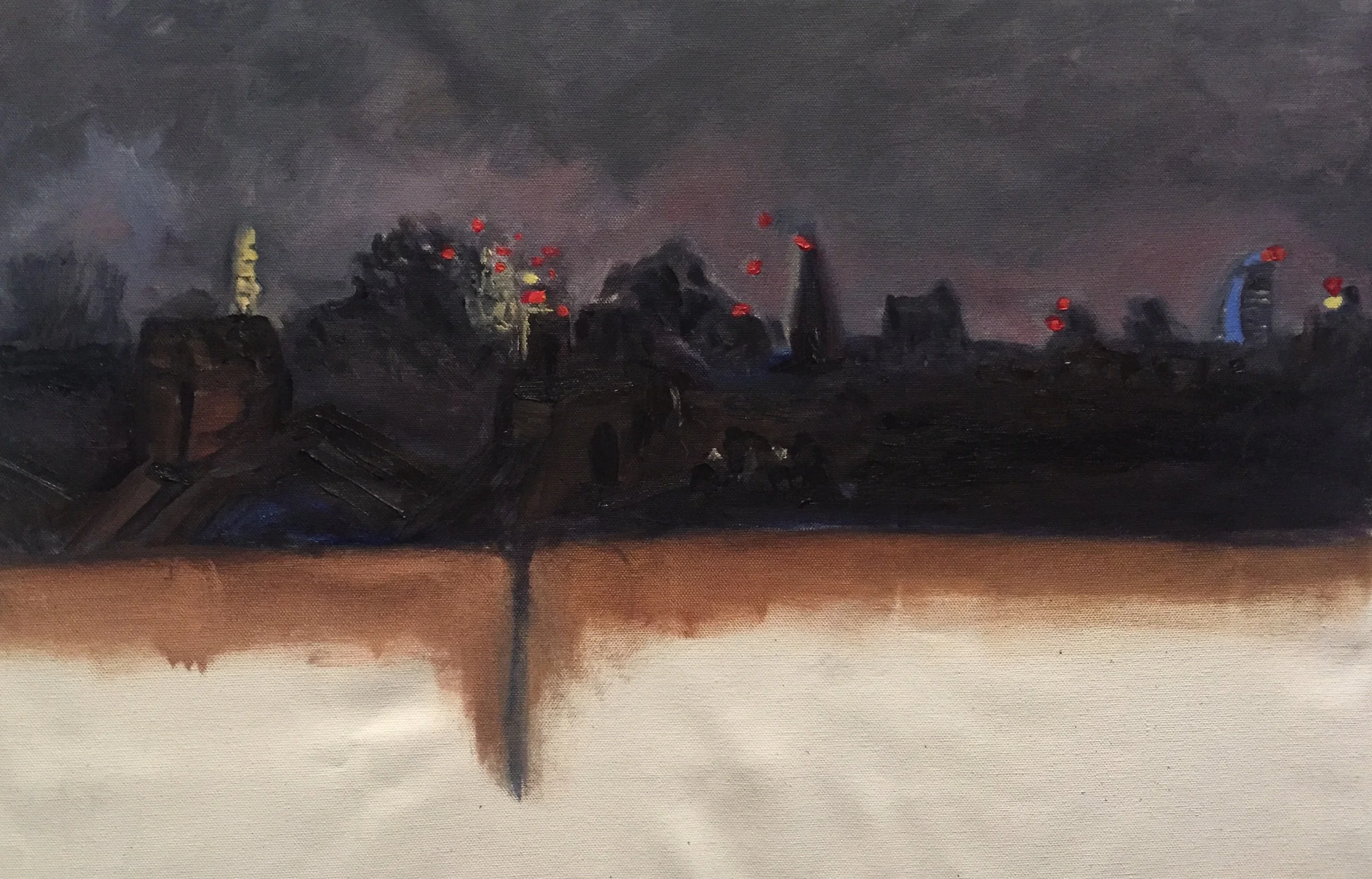 Hackney By Night, 2017, Oil on canvas, 60 x 30 cm
