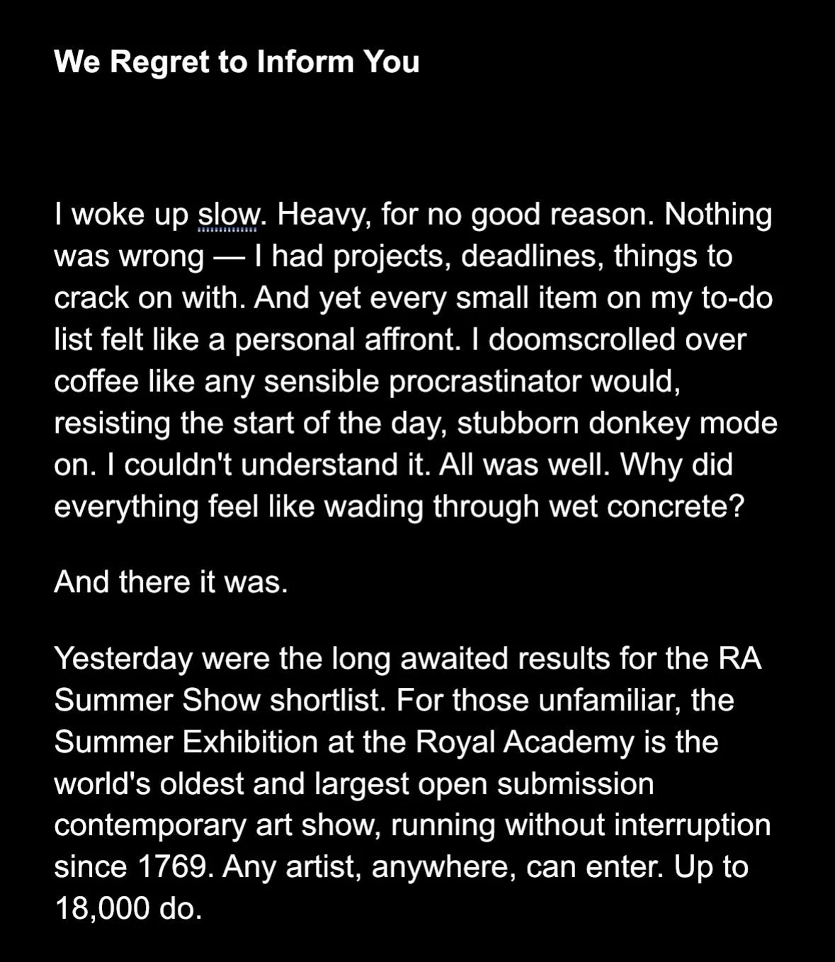 I wrote my feelings - I normally paint them. 
I am French,  my English is good but not as polished as that. I used Claude to make my thoughts readable, I enjoyed it enormously. I hope you will too. Leave me a comment if you feel like it. Thank you fo