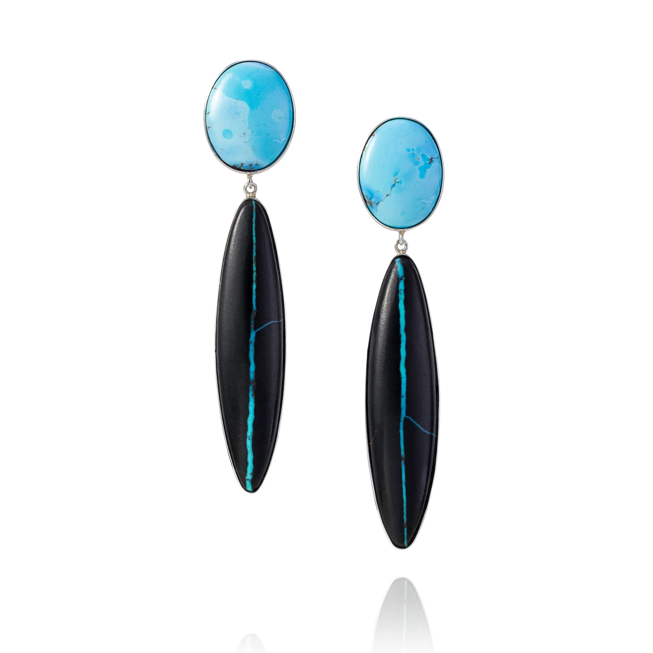 AR16WP金山墨泉来自美国的绿松石,925银18K金镶嵌耳坠“Black Water  and Golden Hill  Turquoises from US, 925 silver 18kts white gold plated earrings.W.jpeg