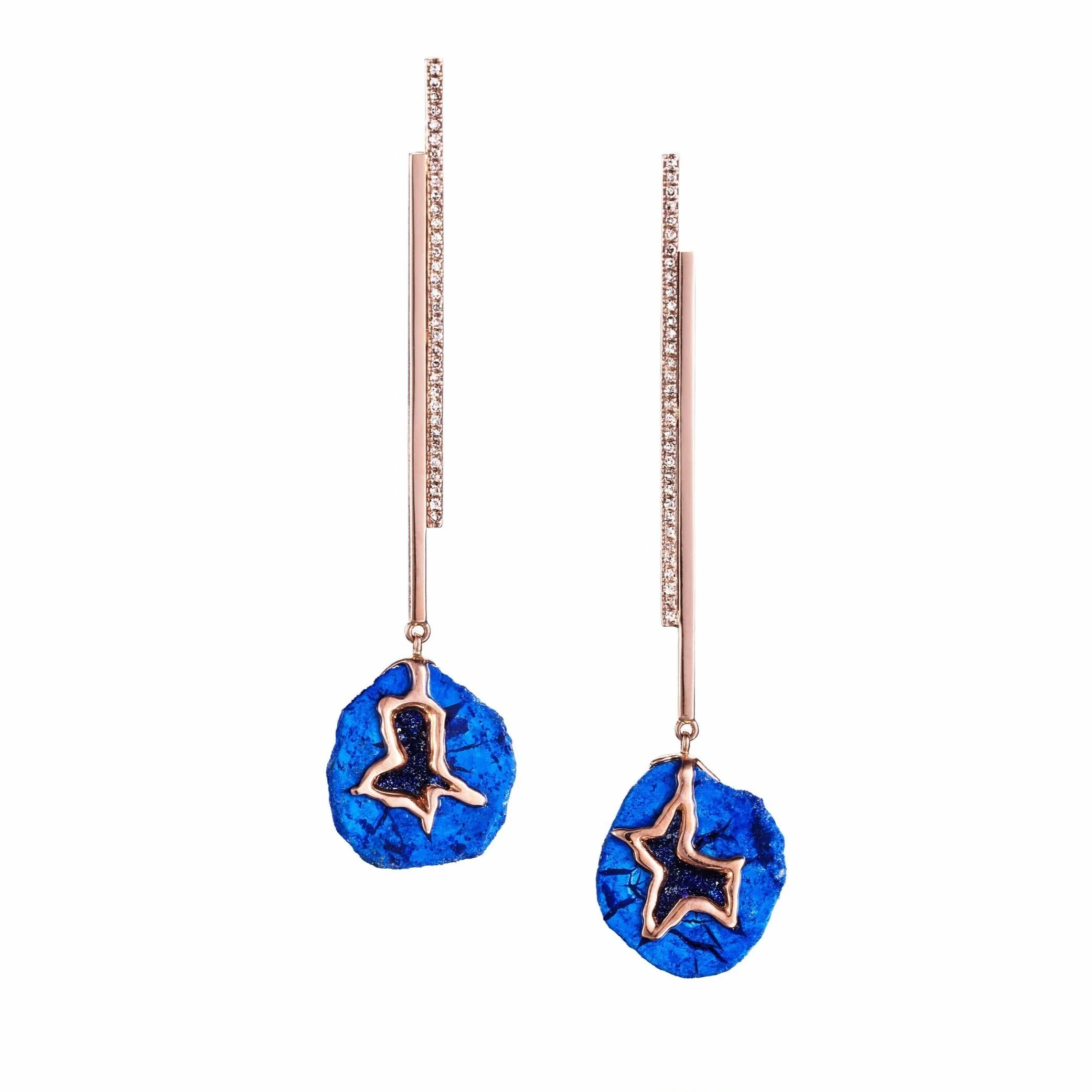 Azurite and Diamonds Earrings
