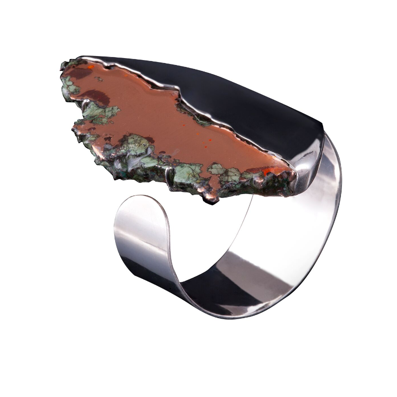 Natural splashed copper (Michigan, USA) on 18k white gold-plated 925 silver cuff