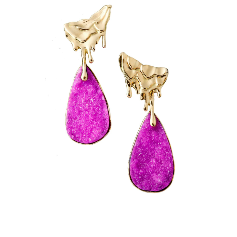 Cobalto calcite (Brazil) and melted 18k yellow gold earrings