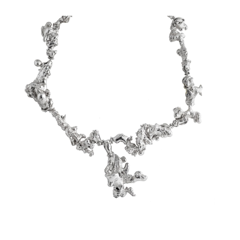 Natural sculptured copper (Michigan, USA) necklace, plated with 18k white gold