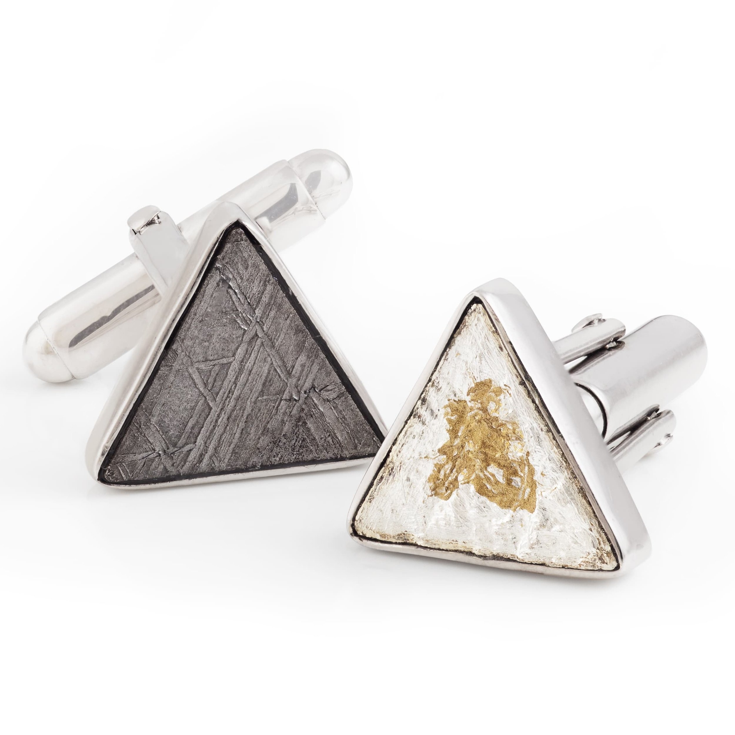 Meteorite (Russia) cufflinks, set in white gold-plated 925 silver