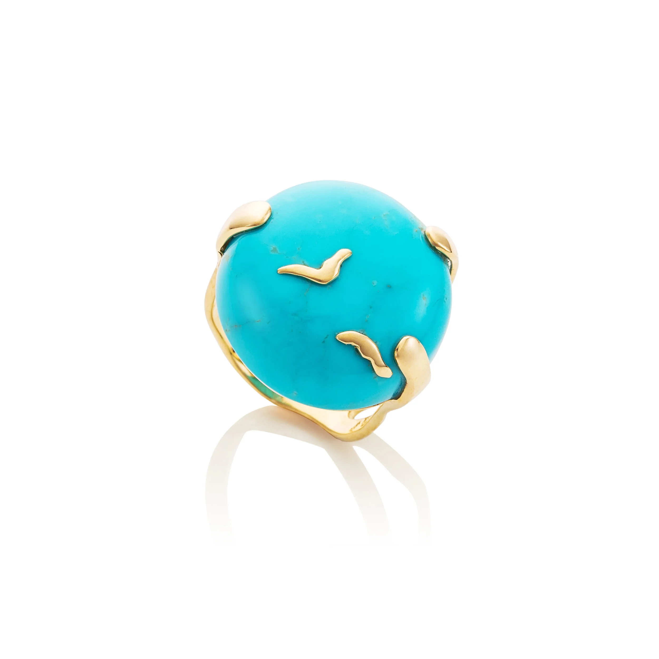 FREEDOM: Sleeping Beauty turquoise from Arizona(USA) set in 18K yellow gold, with "Birds" gold.