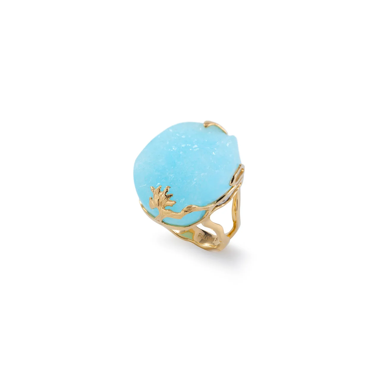 Hemimorphite set in 18kts yellow gold