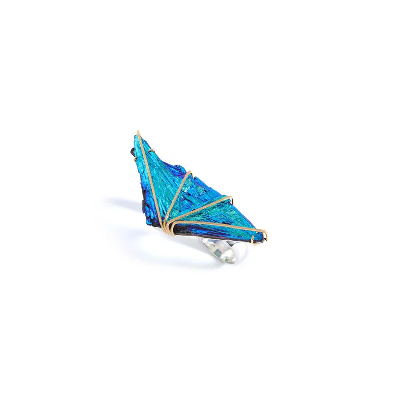 Kyanite titanium infused, 18kts gold, 925 silver 18kts whte gold plated ring.
