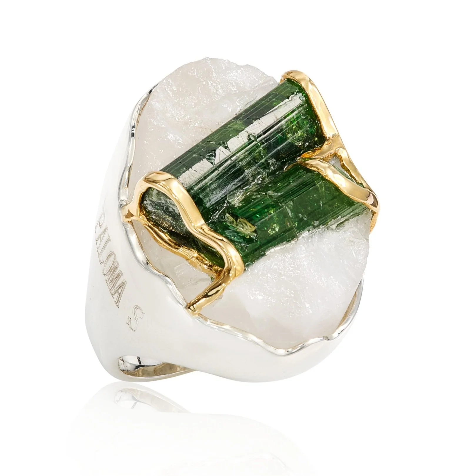 Tourmaline Crystals in Quartz Ring