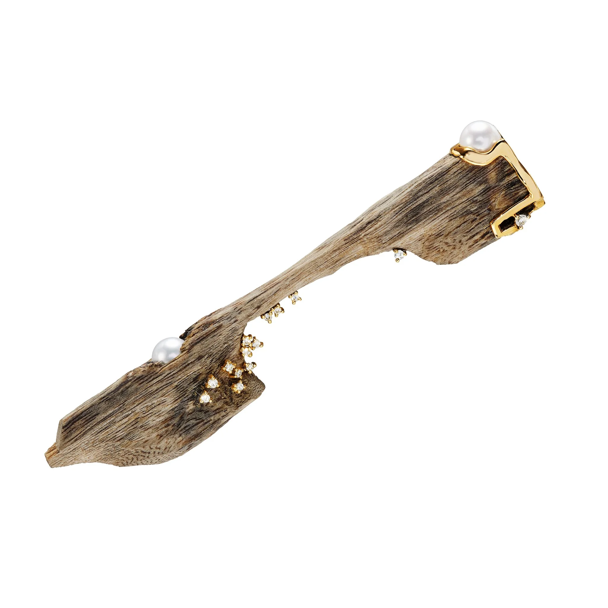 Sandalwood and Akoya Pearls Brooch
