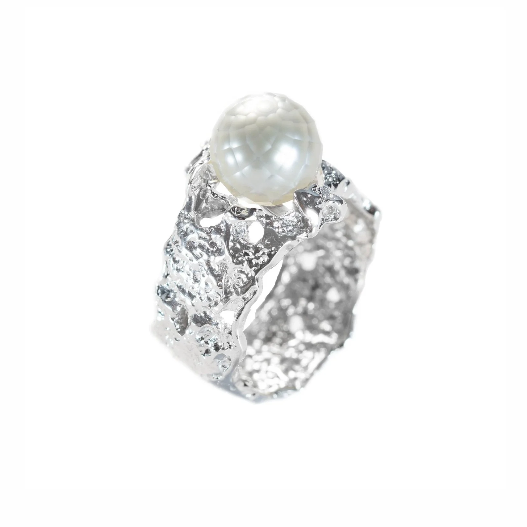 Faceted Pearl Texture Ring