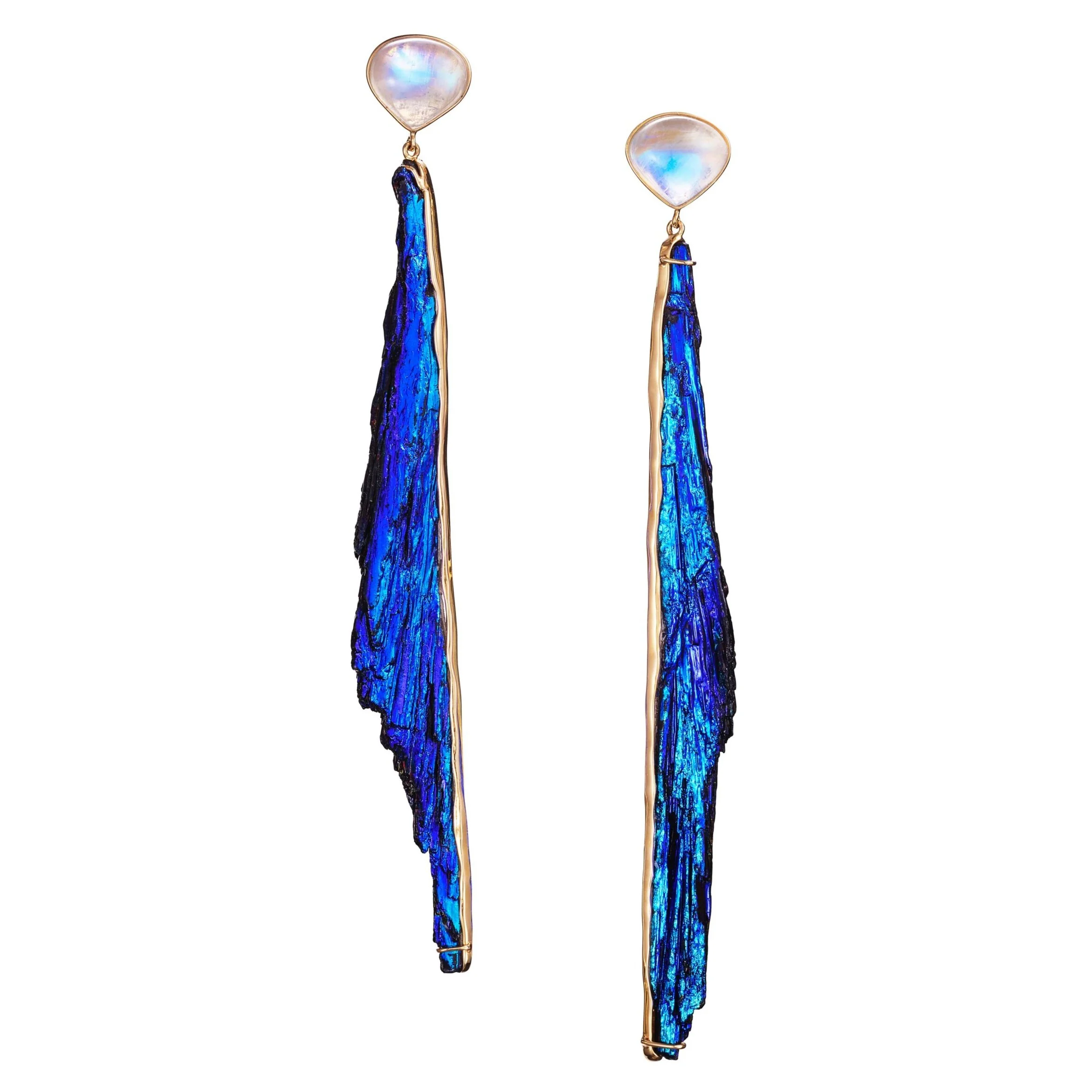 Moonstones, Kyanite and Shell Earrings