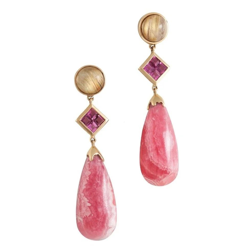 Rhodochrosite and Pink Sapphires Earrings