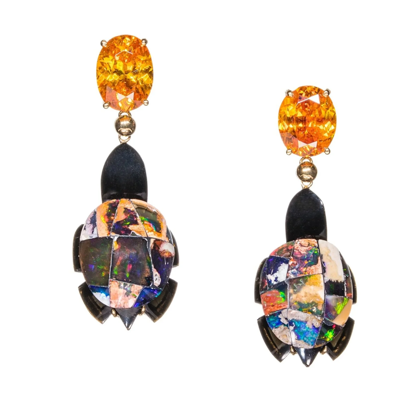 Black Agate and Mexican Opal Earrings