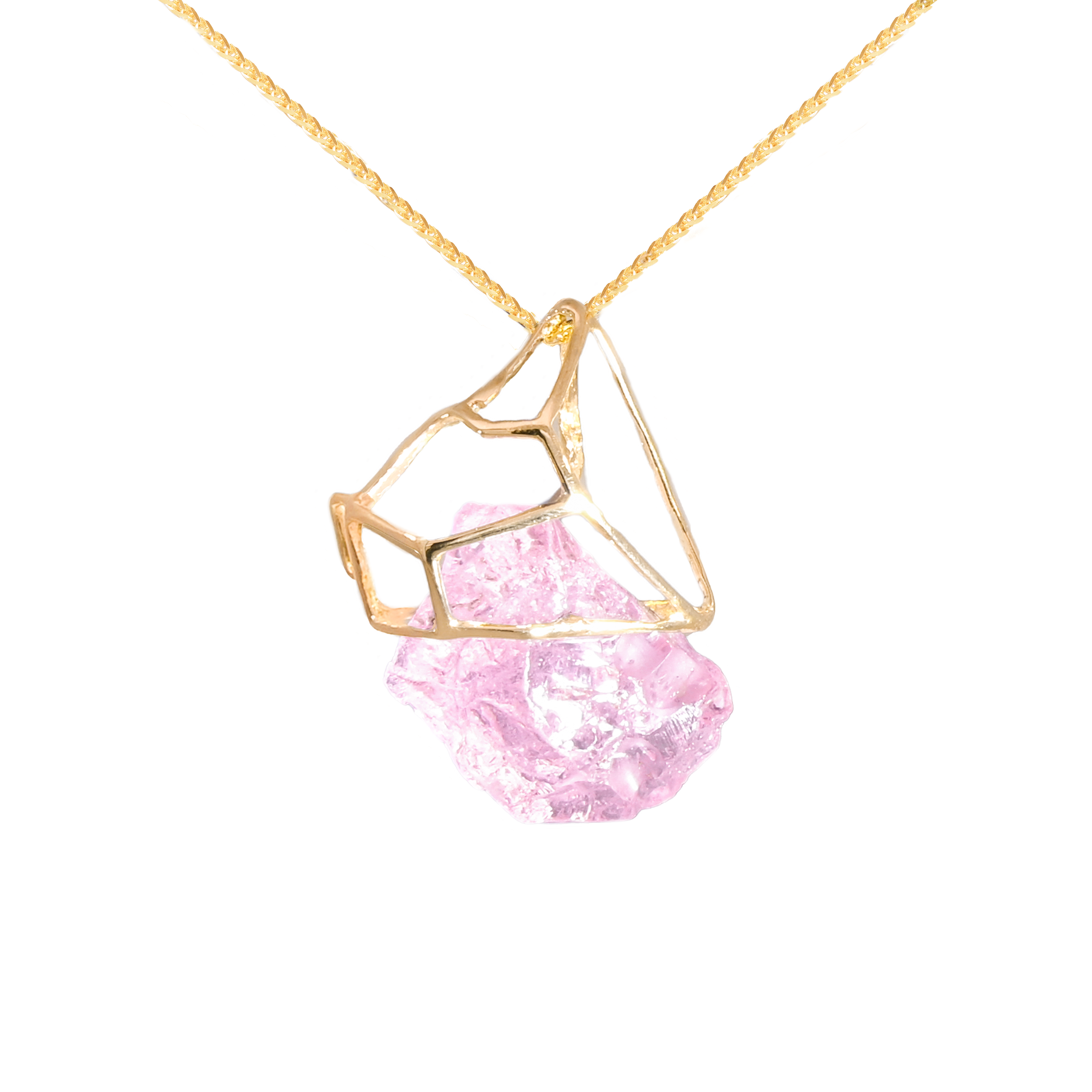 Necklace. Rough morganite (33.4ct 6.68g) from Brazil, 18kt yellow gold..png
