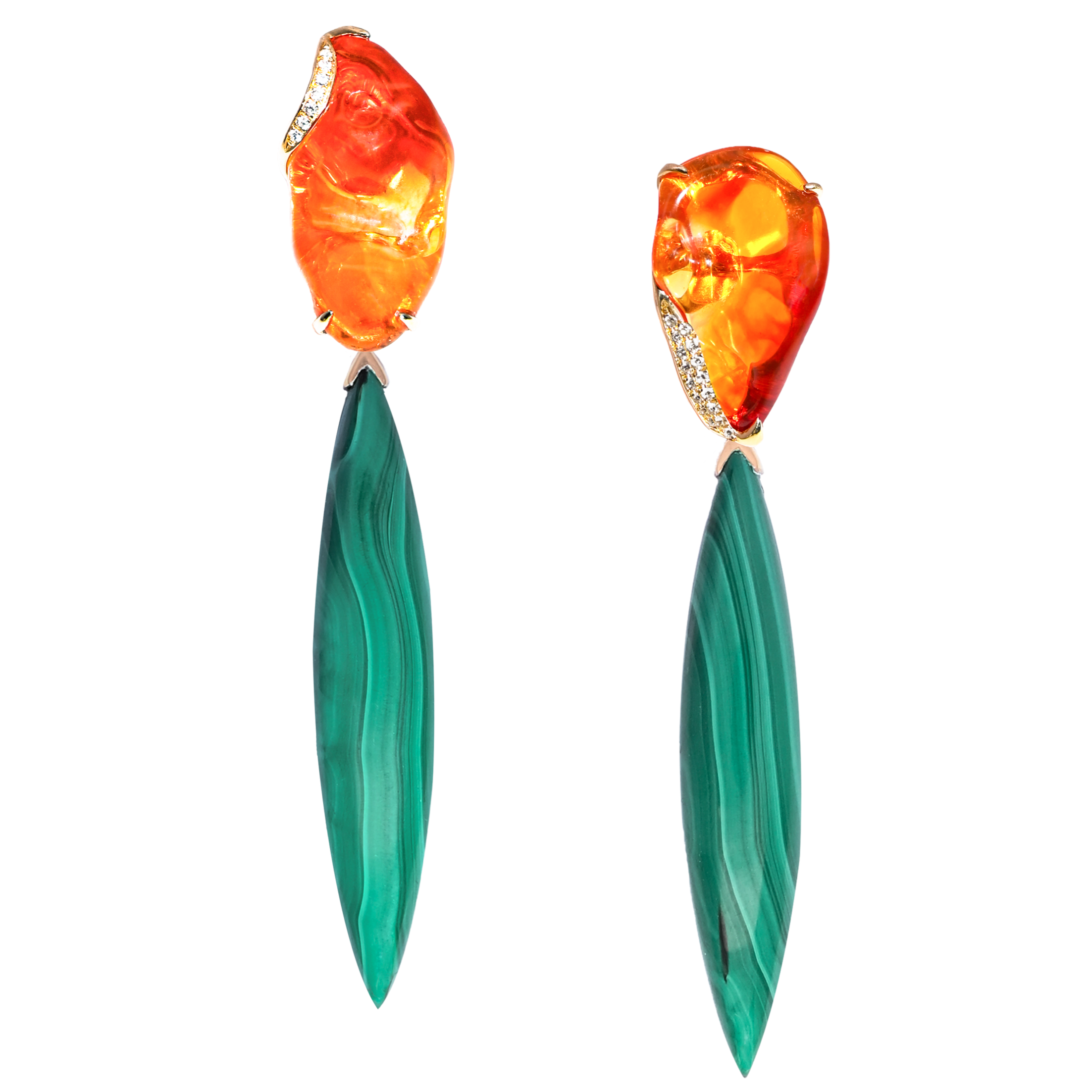 Fire Opal and Malachite Earrings