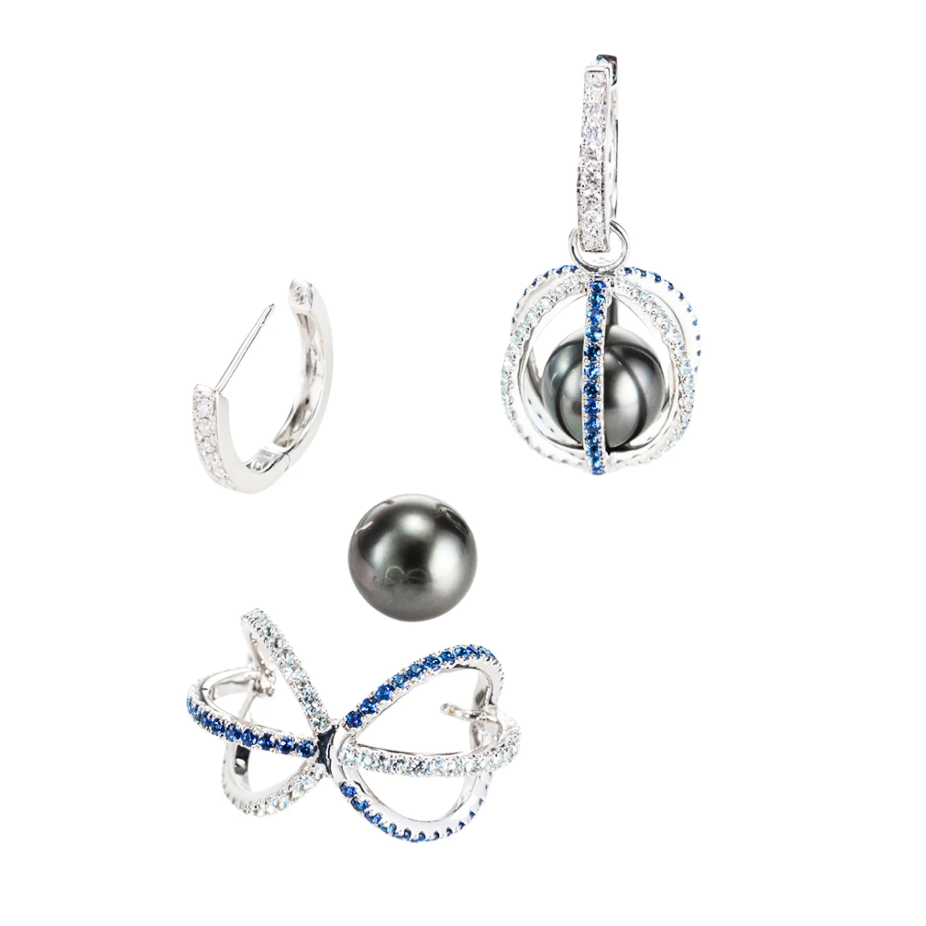 Tahitian Black Pearl "Cage" Earrings