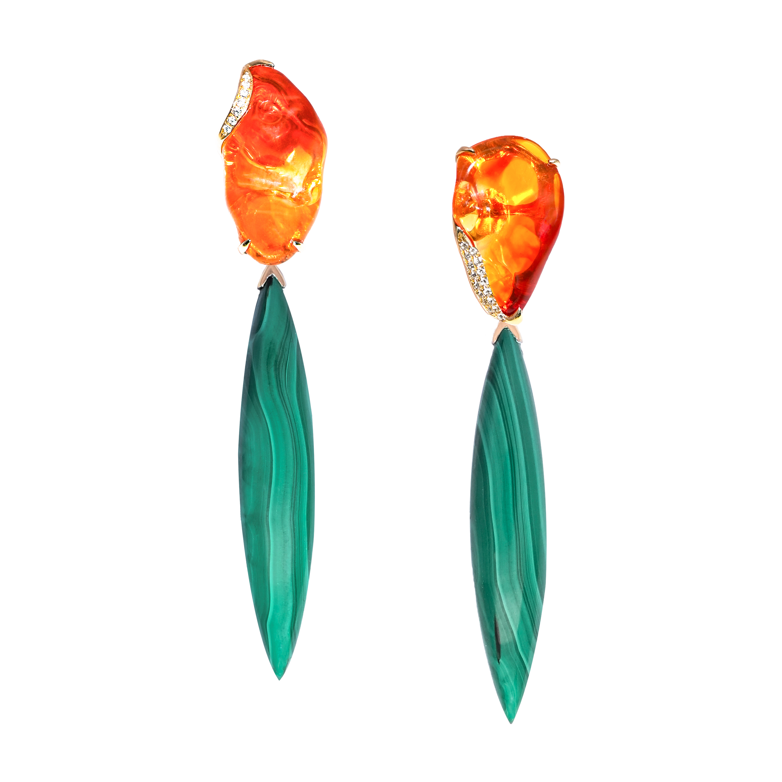 Fire Opal and Malachite Earrings