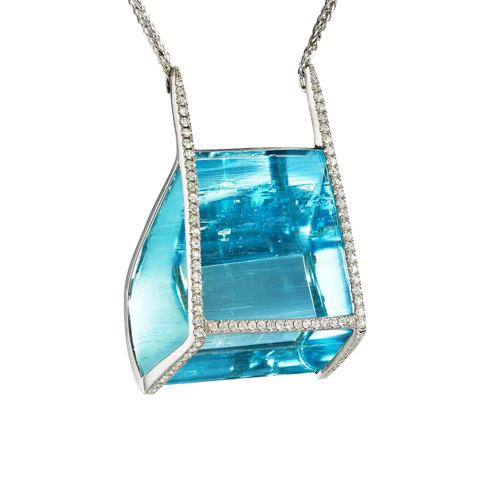 Big Aquamarine and Diamond Necklace