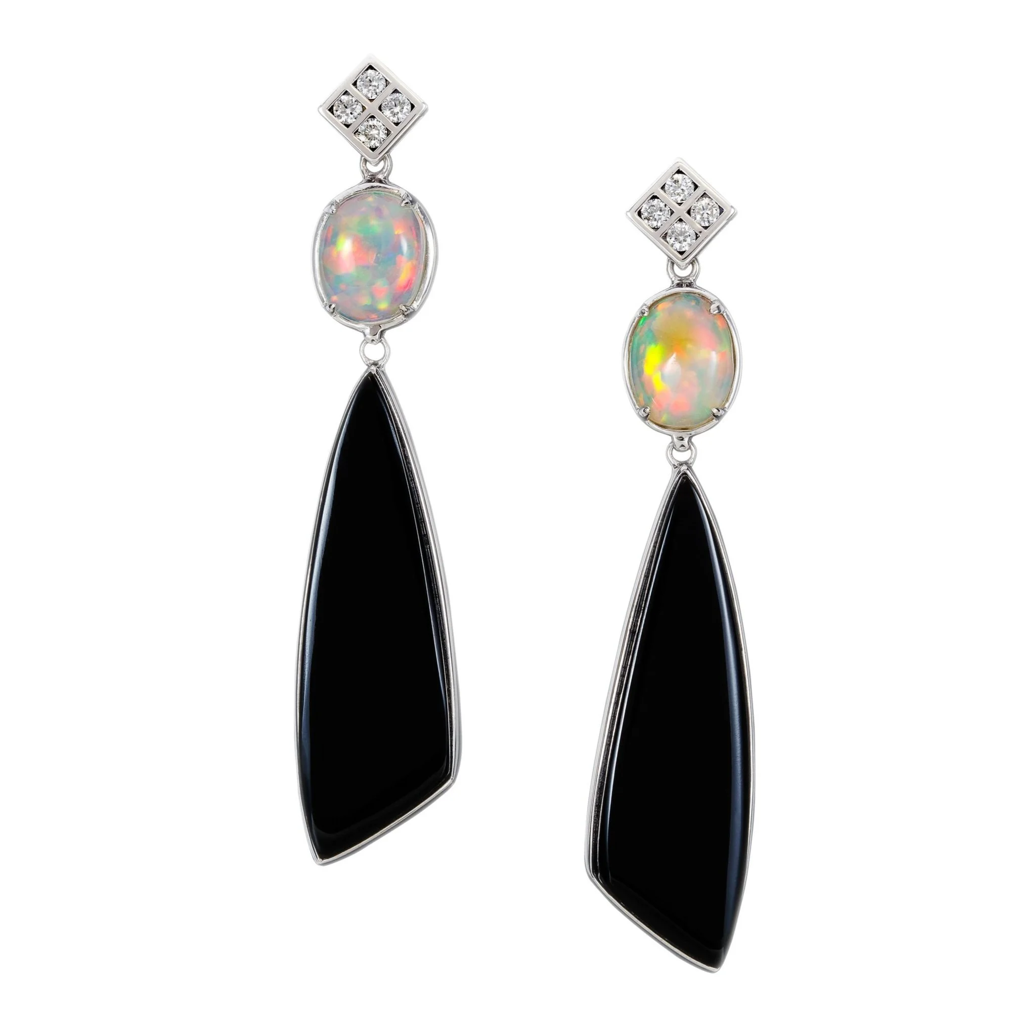 Black Agate and Opal Earrings