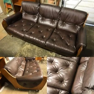 Retro Teak and Vinyl 3 seater sofa