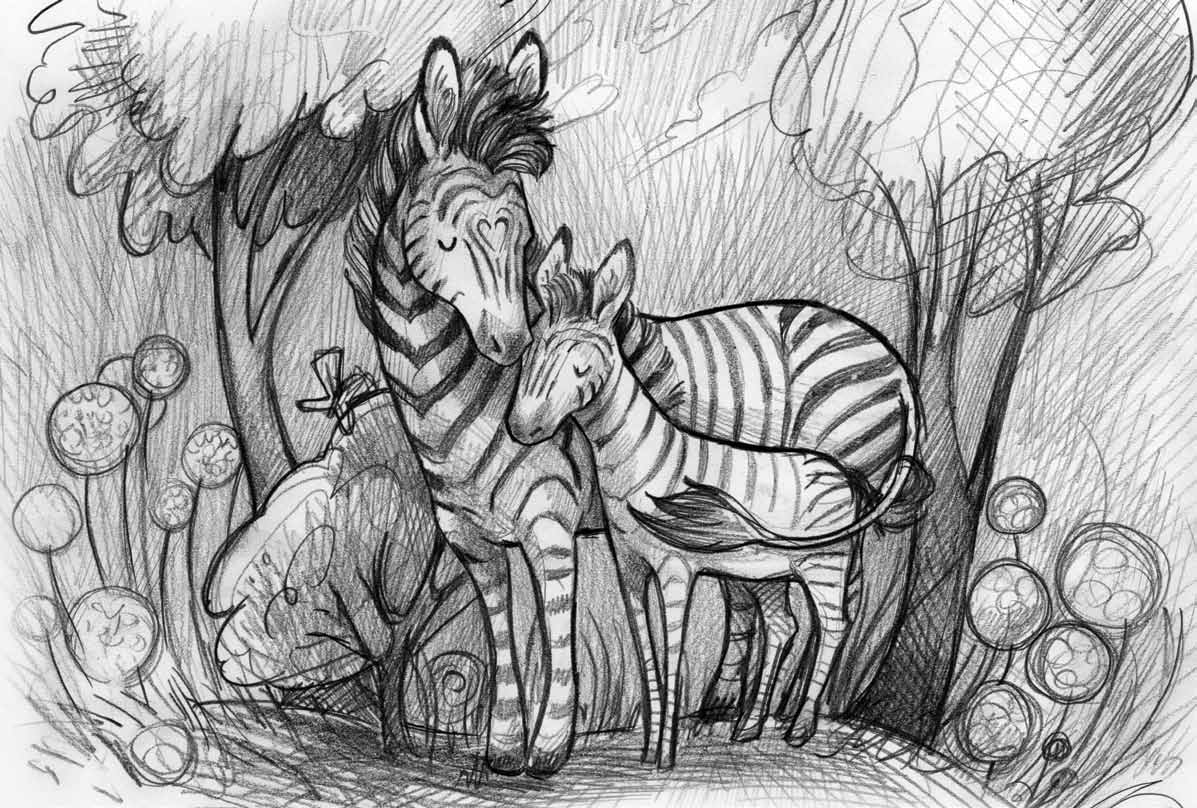 Crystal Driedger's black and white rendering of "We've Got This". The final product will be infused with colour and whimsy!