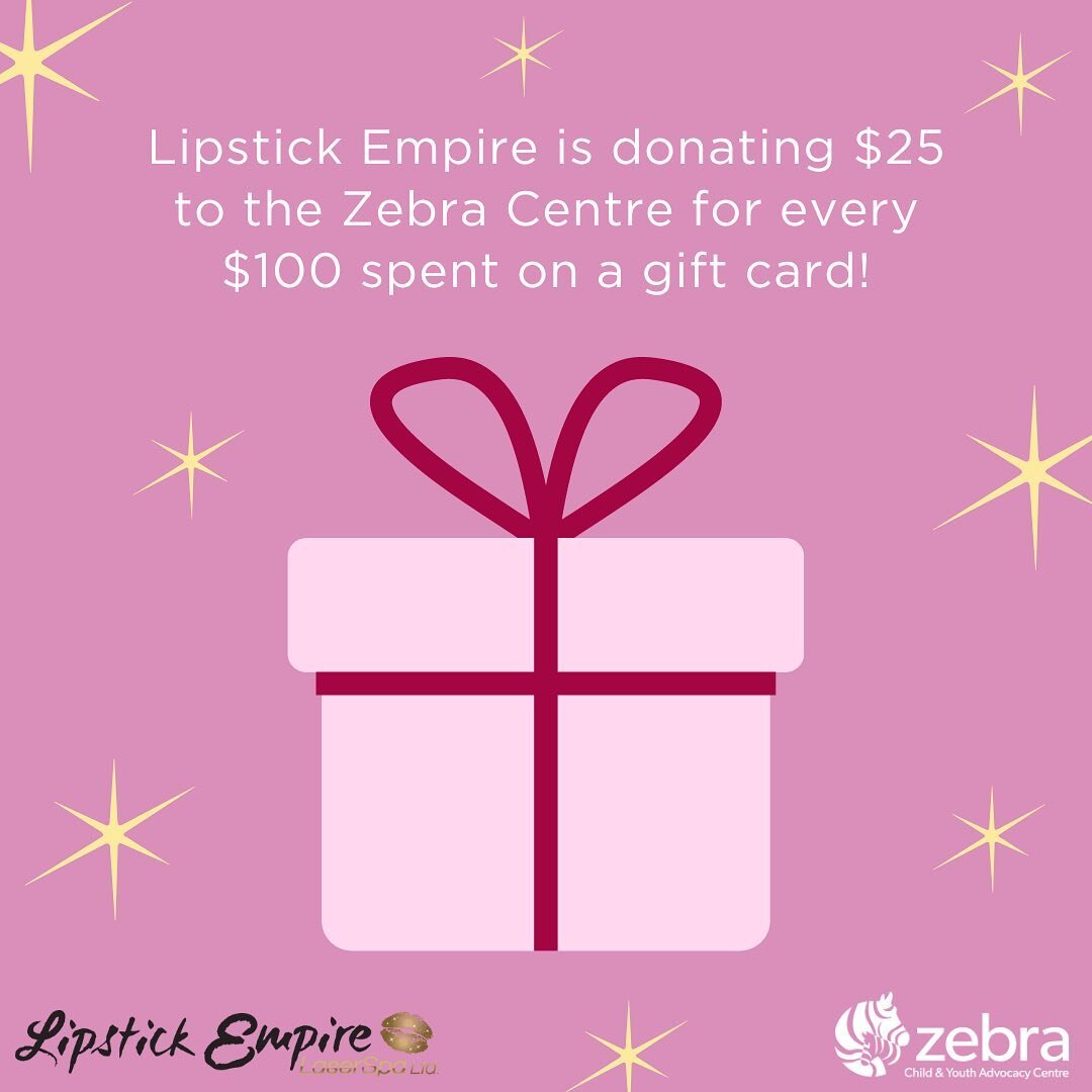 💗 The holidays are right around the corner and @LipstickEmpire has a great opportunity to treat yourself or a loved one while also supporting our Centre! 

✨ For every $100 spent on a gift card, they will be donating $25 to the Zebra Centre. How ama