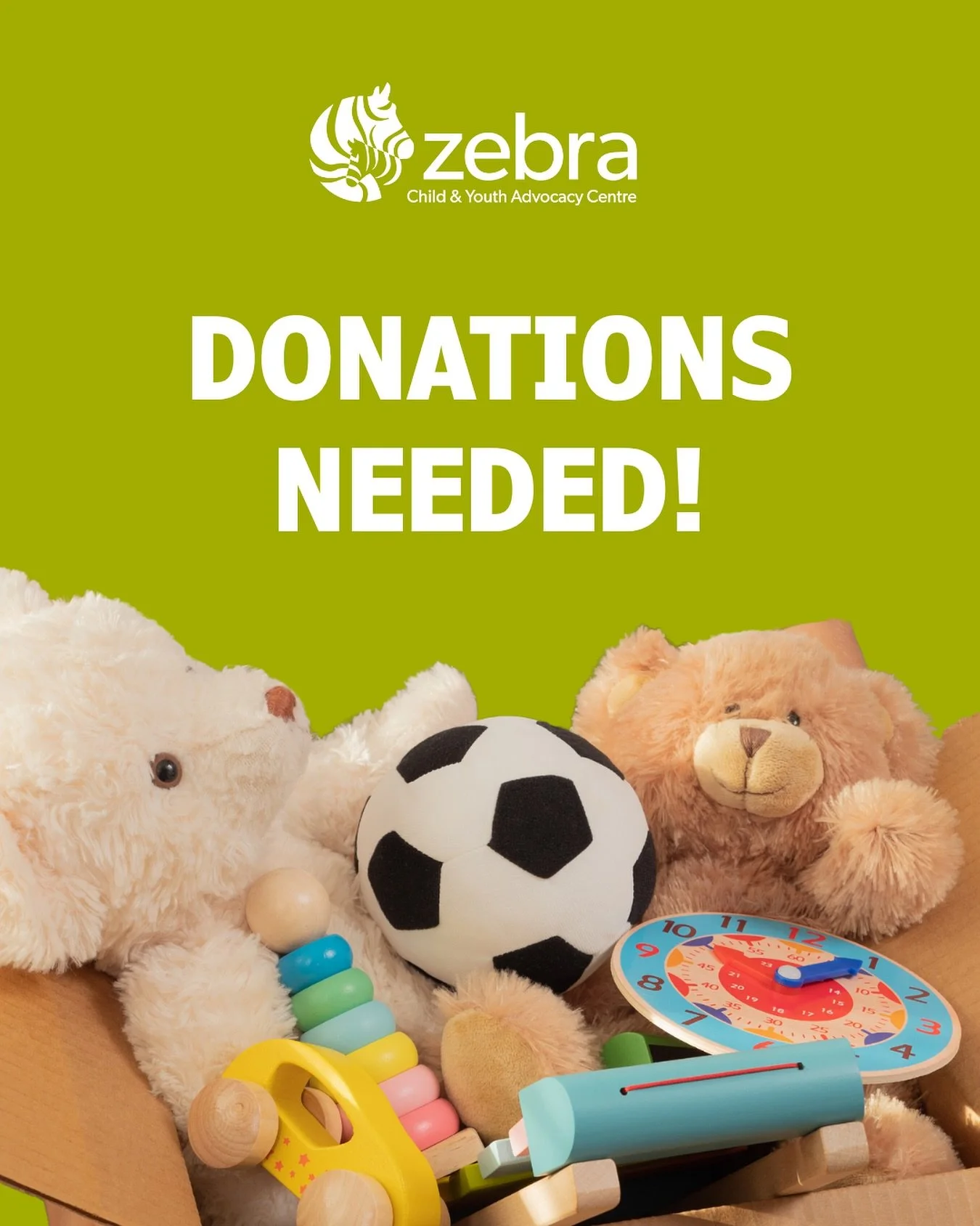 🧸 We are in need of your help. At this time, we are running extremely low on items for our toy room.&nbsp;

When a child or youth comes to the Zebra Centre to share their experience of abuse, their bravery is celebrated with a visit to our toy room 