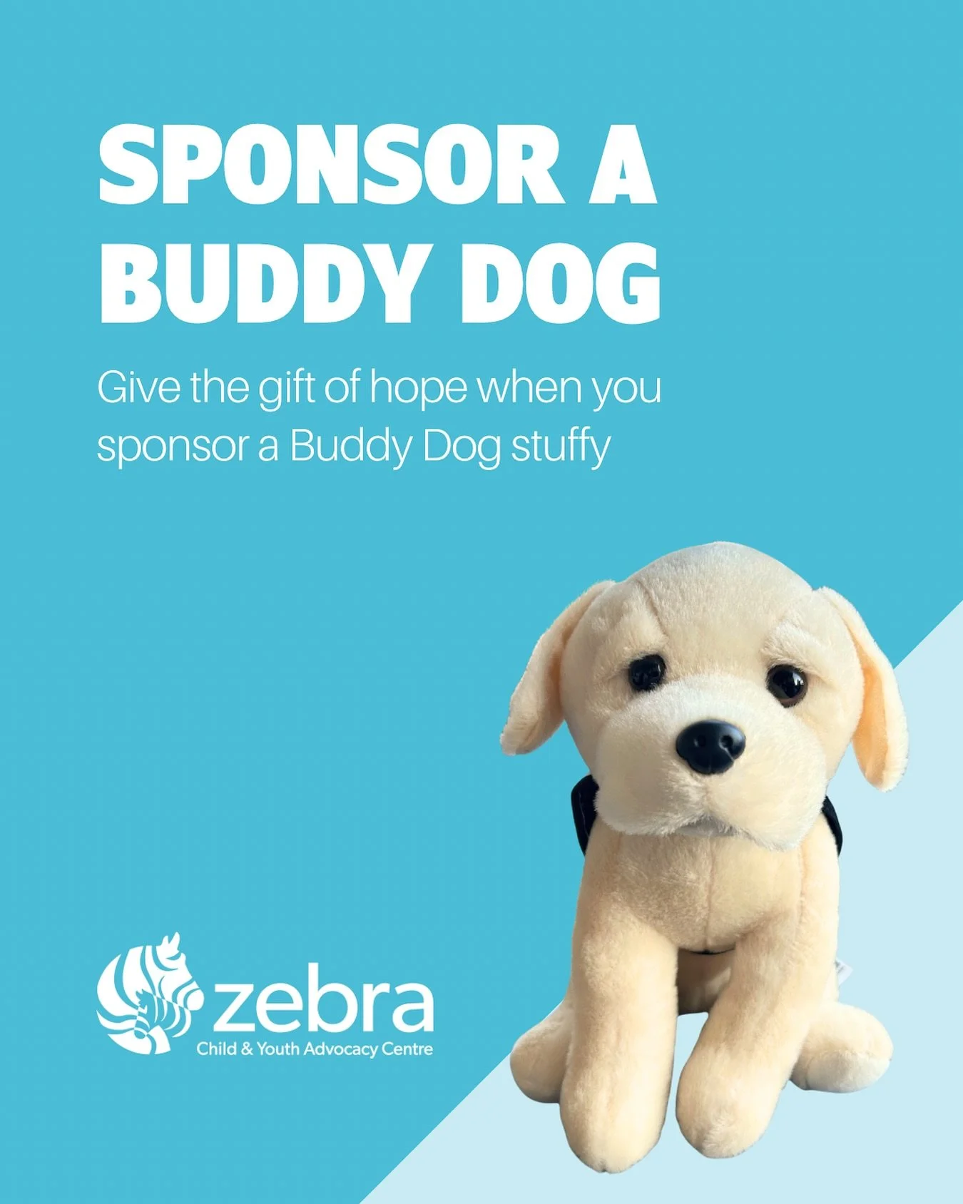 You can give the gift of hope this Giving Tuesday 💙
&nbsp;
Our Buddy Dogs, Captain, Moose and Zeppelin, provide comfort to children and youth at the Zebra Centre during their interview process as well as at court while they are testifying. Our Buddy