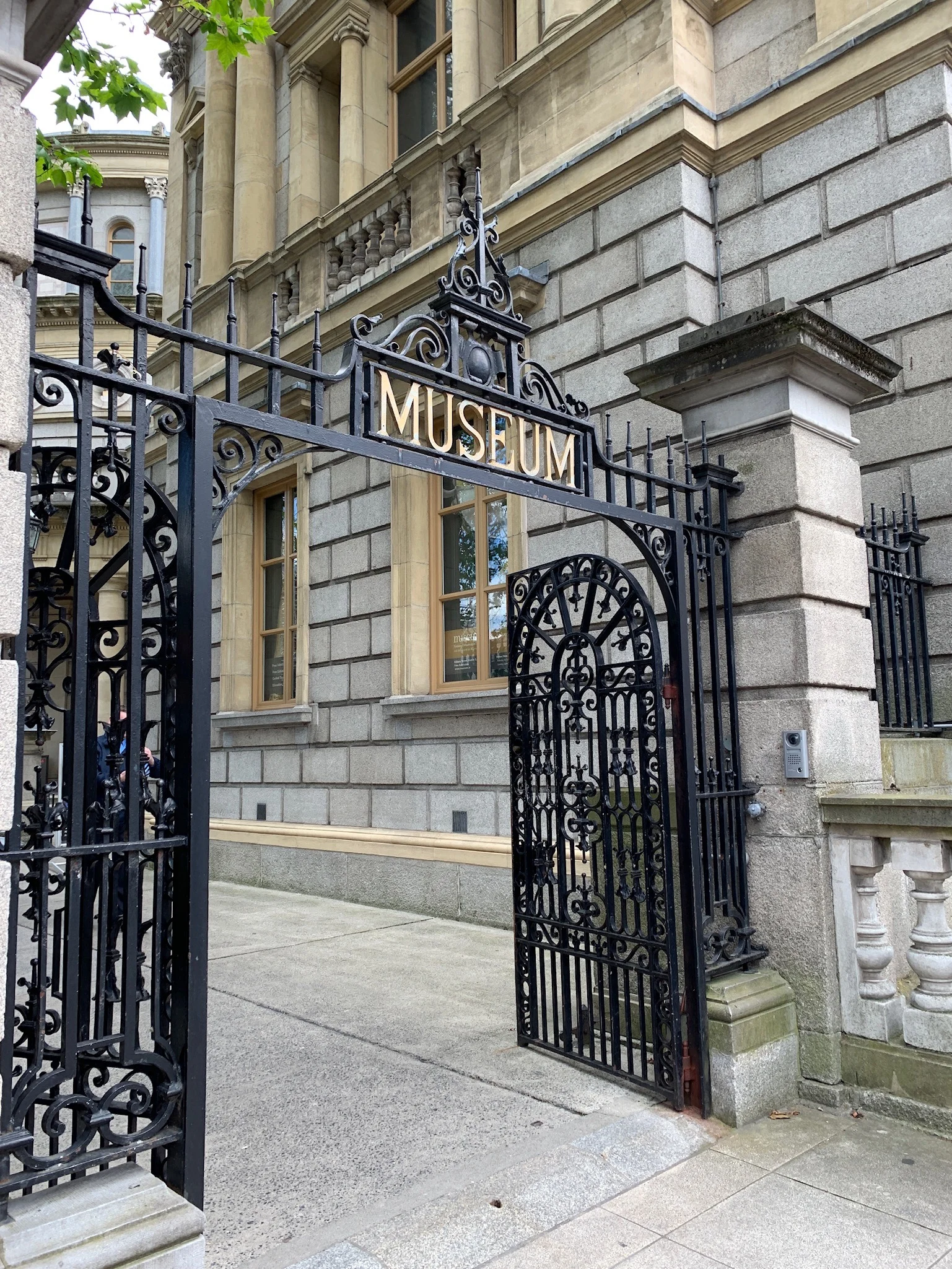 Gate to the National Museum, through which Bloom escapes an encounter with Boylan.