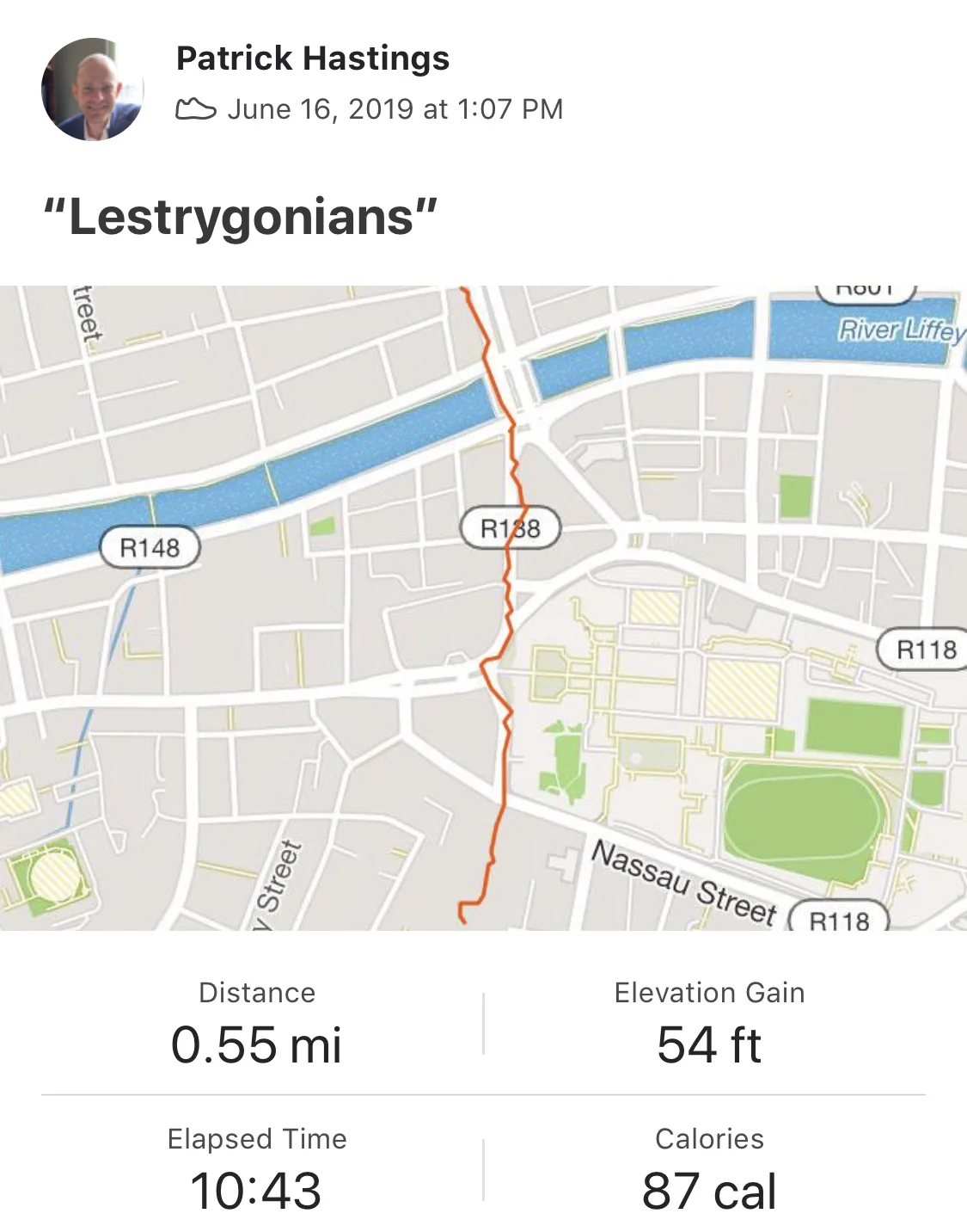 A recreation of Bloom’s walk to lunch in “Lestrygonians”