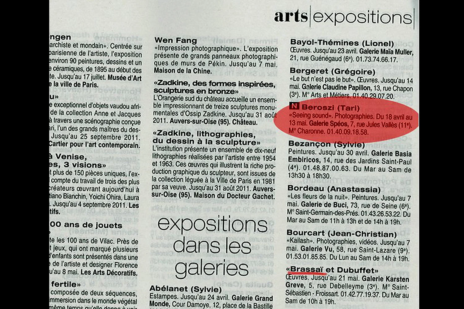 Seeing Sound | Solo Show. Galerie Spéos, Paris, France, 2011