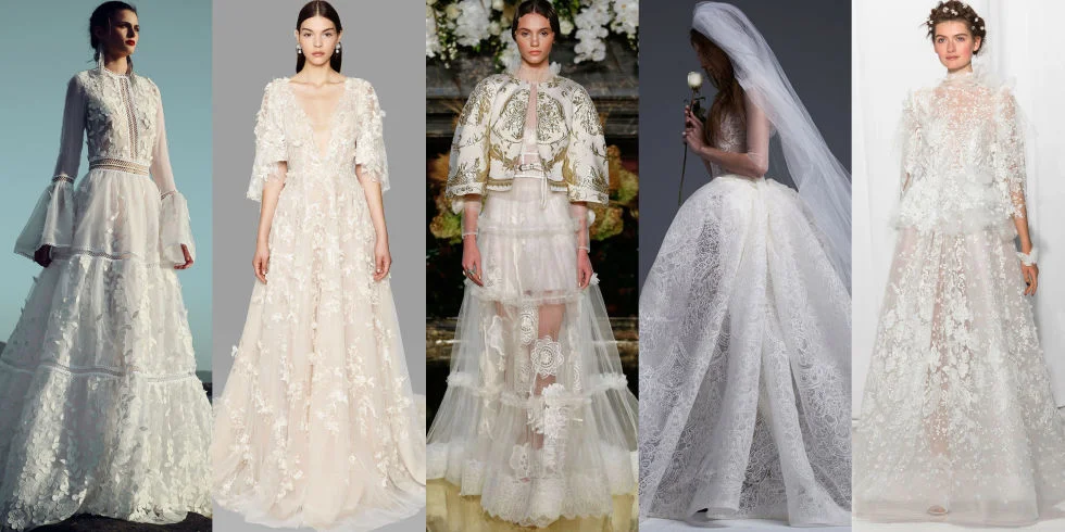 From left: Costarellos, Marchesa, Yolan Cris, Vera Wang Bride and Reem Acra Fall 2017 Bridal.