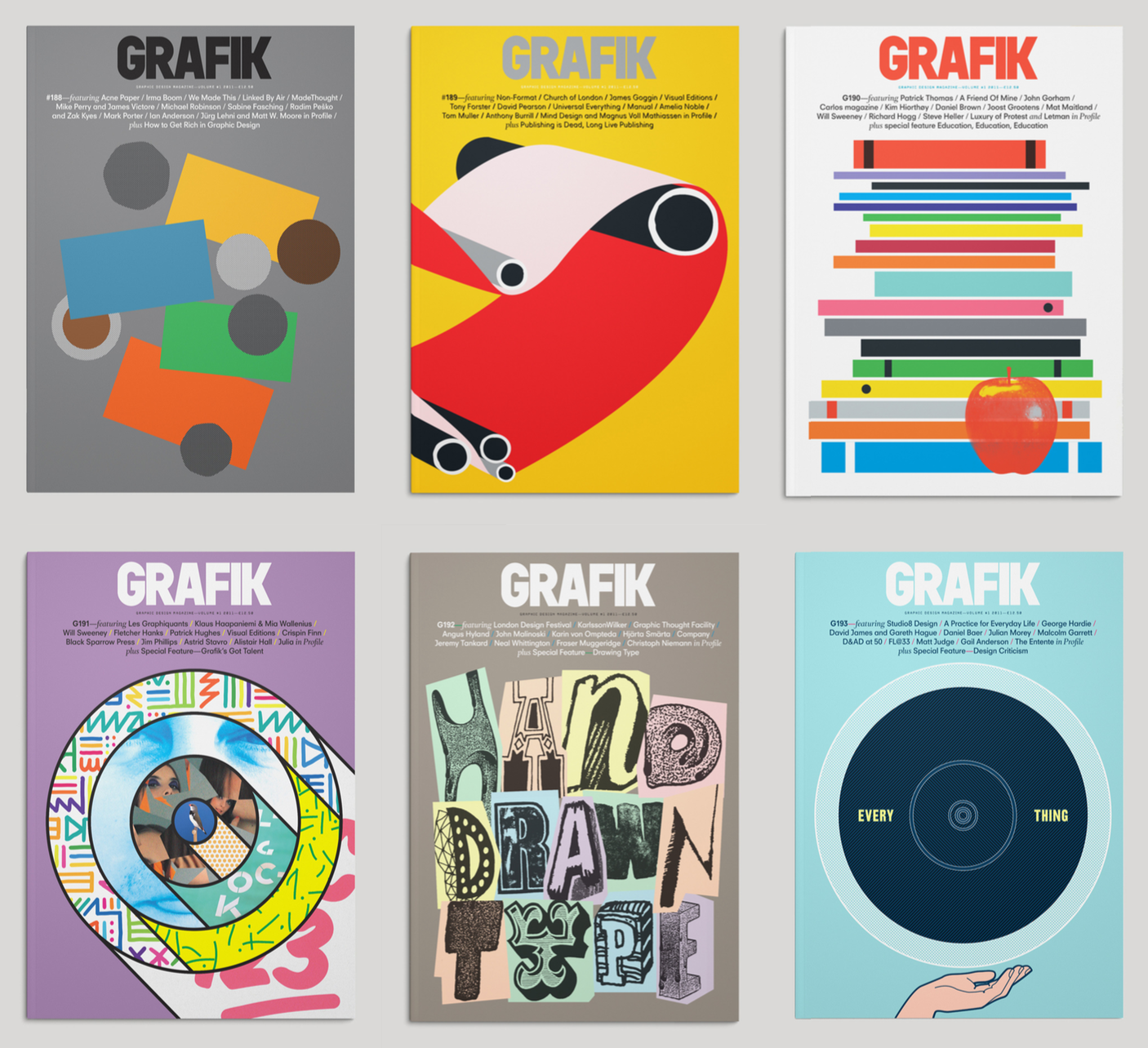 A selection of issues of Grafik magazine to which I contributed between 2011-12.