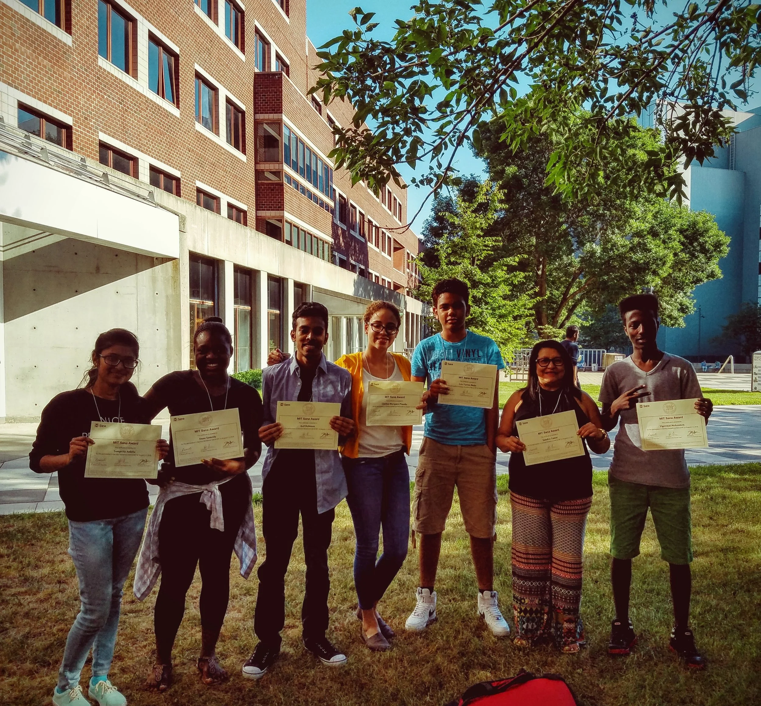 Samprity and other Enroot students at the MIT Hackathon.