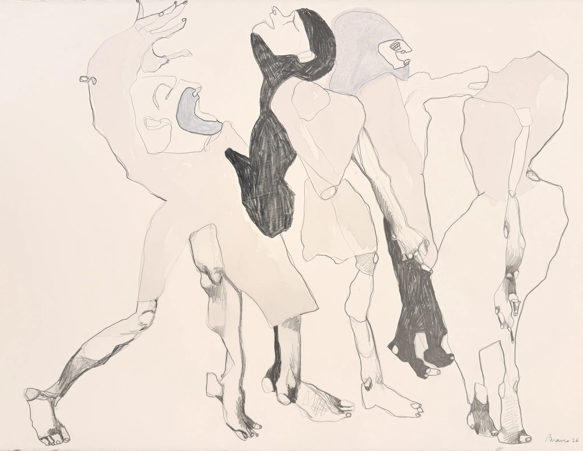 Rehearsal of Collapse I . 2026 . charcoal and watercolor on paper . 76 x 58 cm