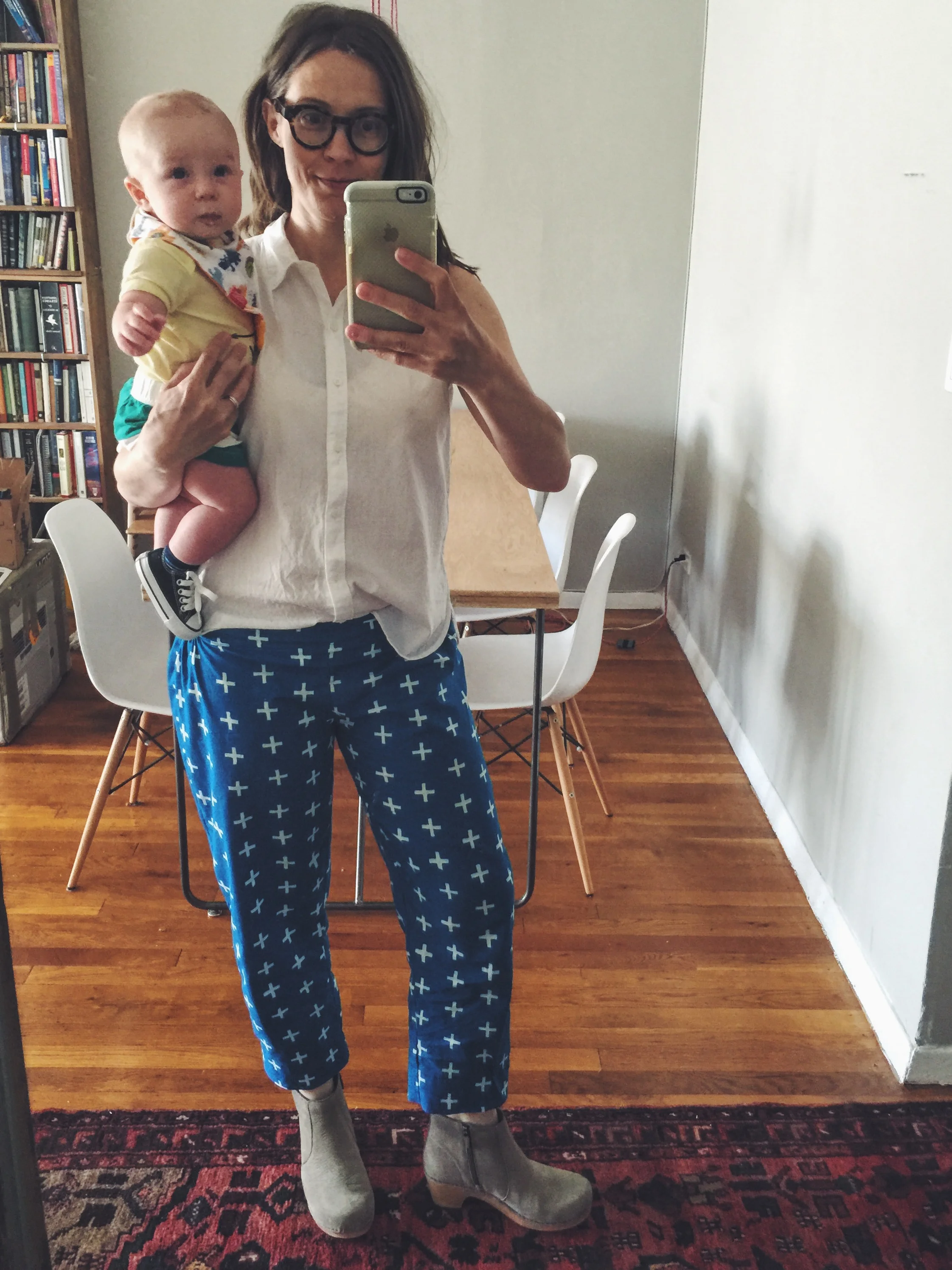 The Owyn Pants from Lotta Jansdotter's Everyday style with a few modifications in the leg shape and length.