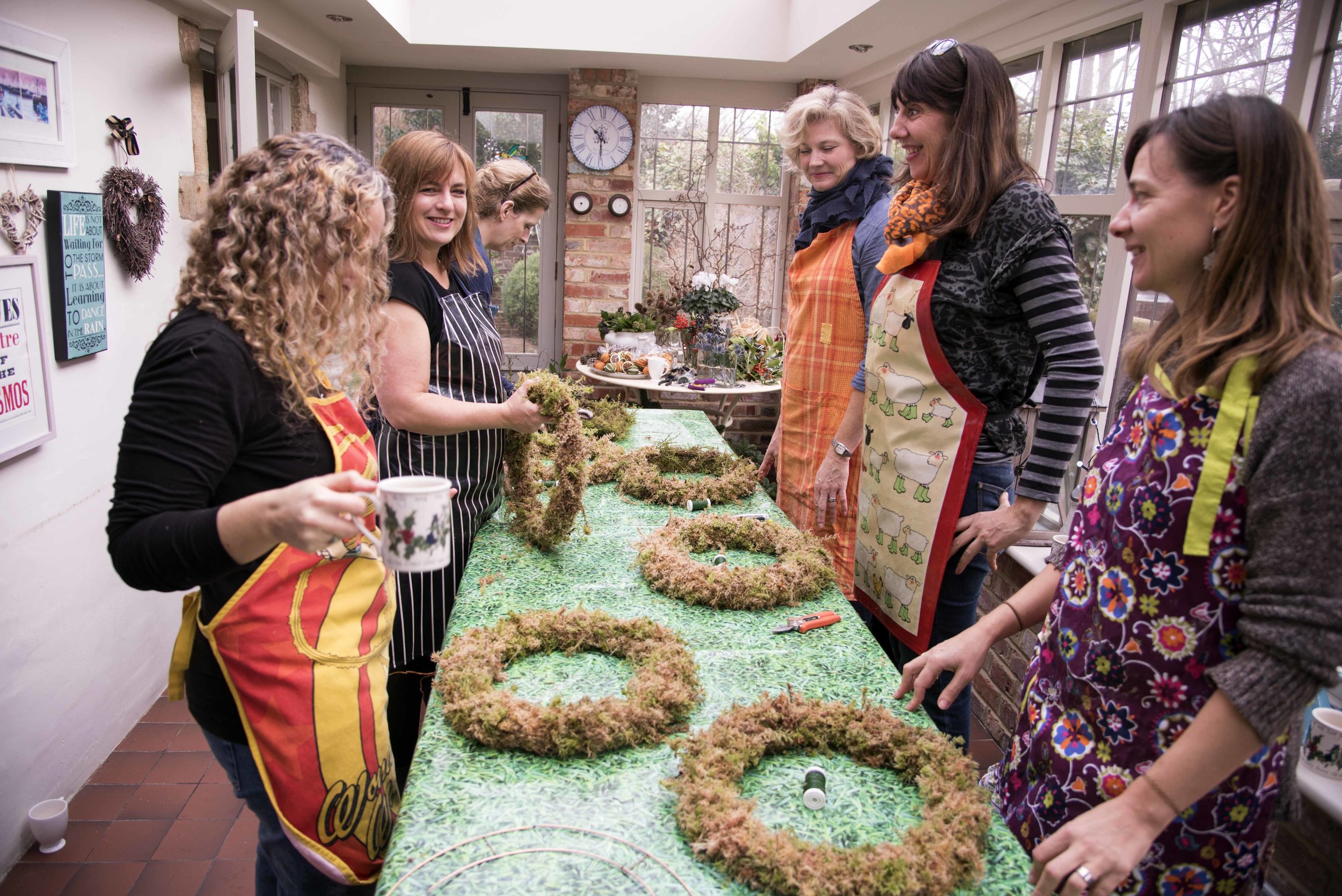 Ladies wreath making at darling Buds of Sussex workshop 
