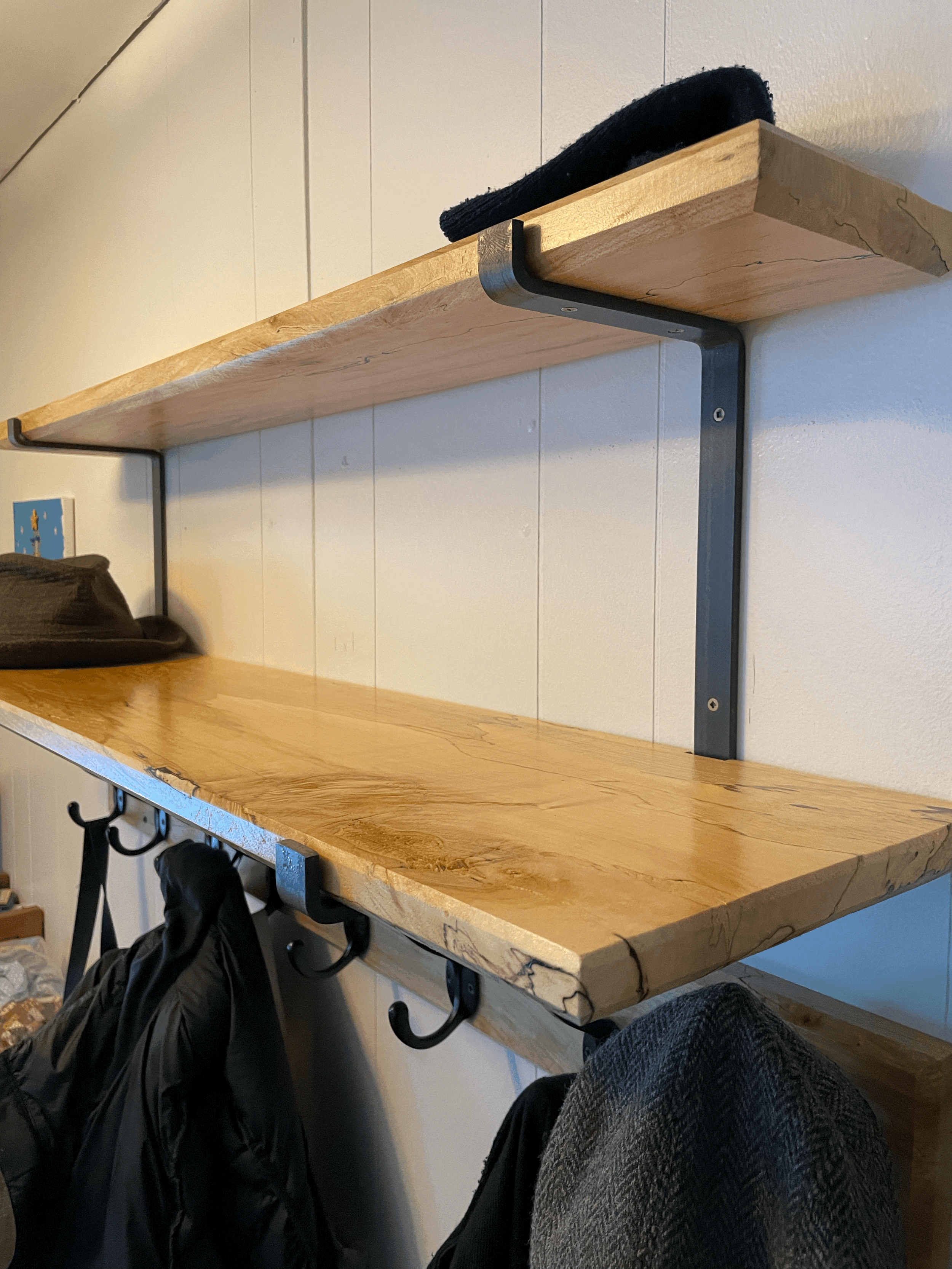 Spalted Maple Coat Rack with Shelves