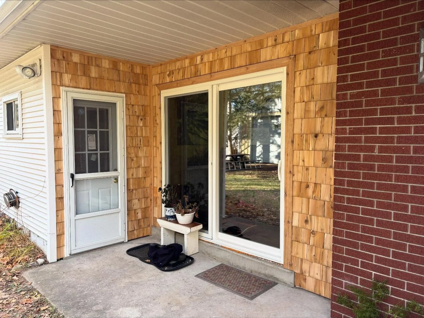 Here are some eastern white cedar shakes I added to highlight a special outdoor &ldquo;room&rdquo; that used to be white vinyl. These shakes were leftovers from a house in Sault Ste Marie where decades ago, the owners applied them to their home in th