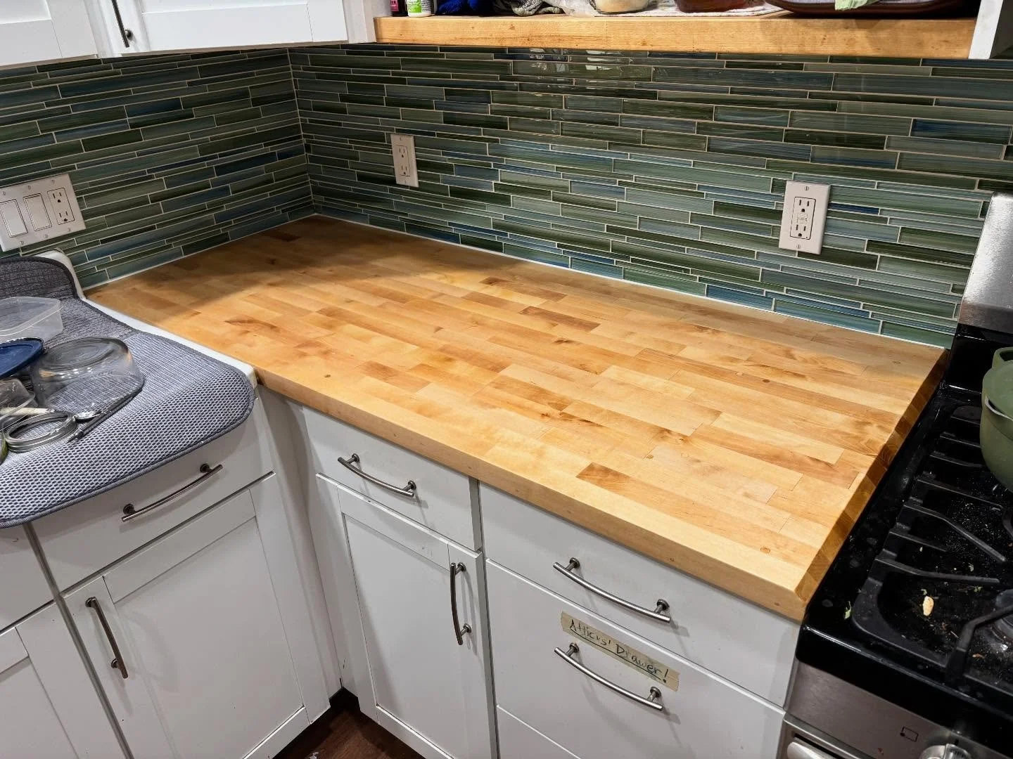 Butcher block birch countertops&hellip;. These seem like such a great idea at the start, but the reality is that keeping them nice looking is a lot of work and most busy cooks (busy families) can&rsquo;t stay on top of it. These were cracking and gro